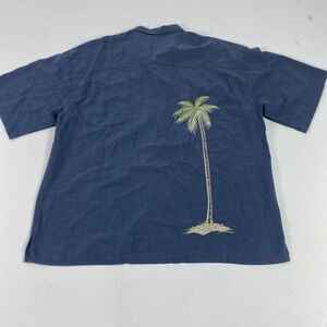 Bamboo Cay Shirt Mens 2XL Blue Palm Tree Embroidered Camp Hawaiian Tropical